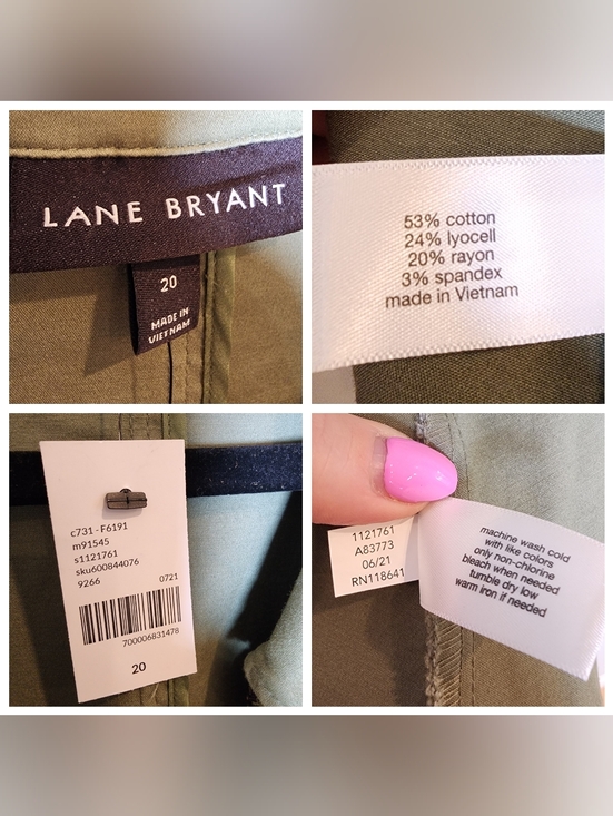 NWT Lane Bryant Green Crop Peplum Utility Jacket Belted Soft Cotton Blend 20 2X - Picture 3 of 16